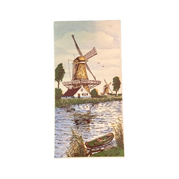 Vintage Delft Blue Ceramic Tile – Holland Windmill Scene - Picture 1 of 3
